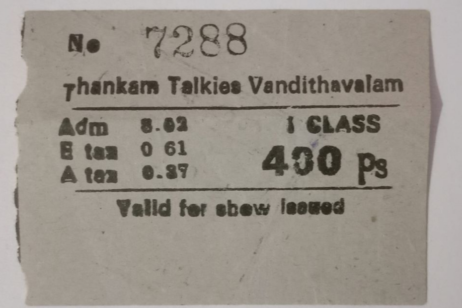 vandithavalam thankam theatre cinema ticket